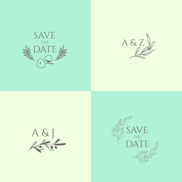 Vecteur gratuit monogrammes de mariage minimalistes aux couleurs pastel