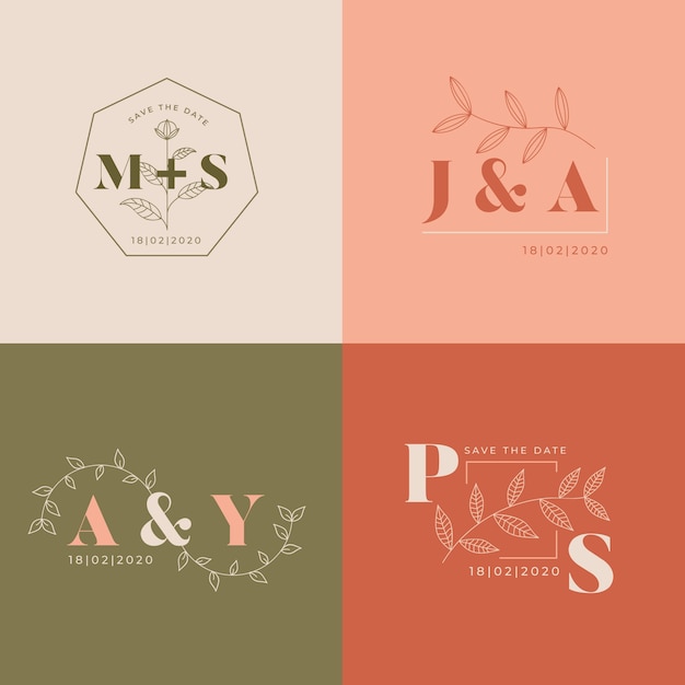 Monogrammes de mariage minimalistes aux couleurs pastel