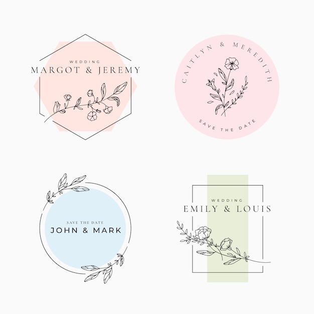 Vecteur gratuit monogrammes de mariage minimalistes aux couleurs pastel