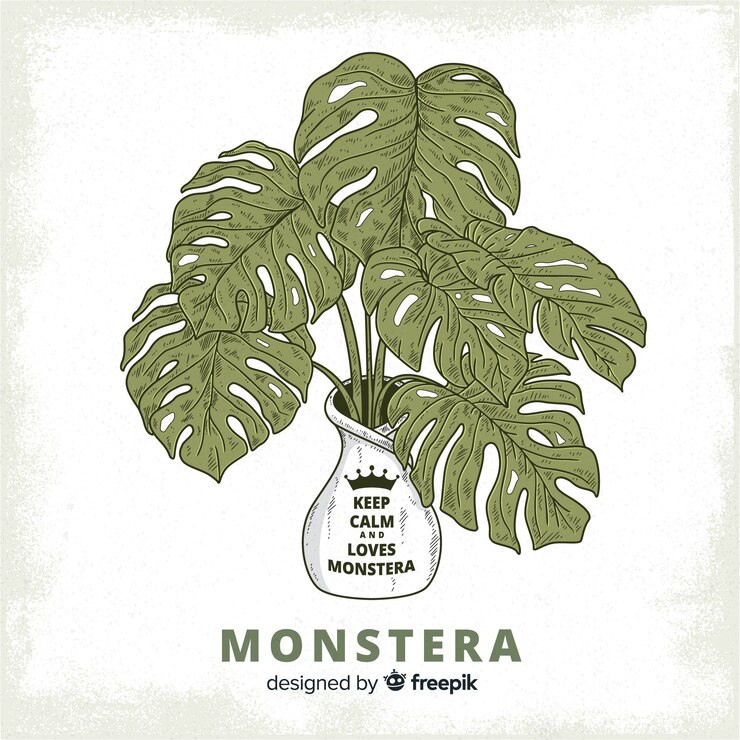 Vecteur gratuit monstera feuilles en fond de pot de fleurs