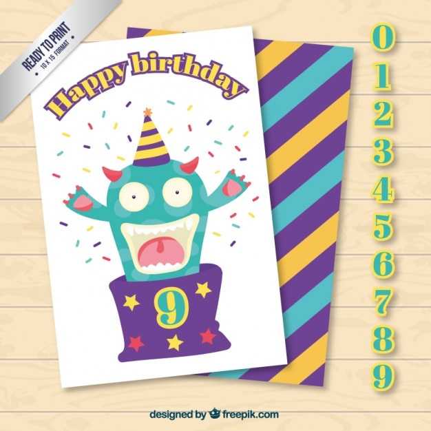 Vecteur gratuit monstre heureux carte d'anniversaire