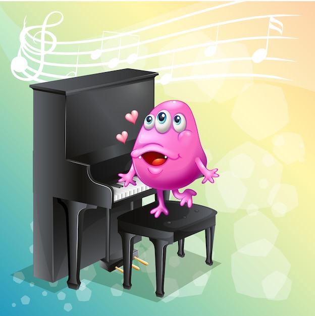 Vecteur gratuit monstre rose jouant du piano