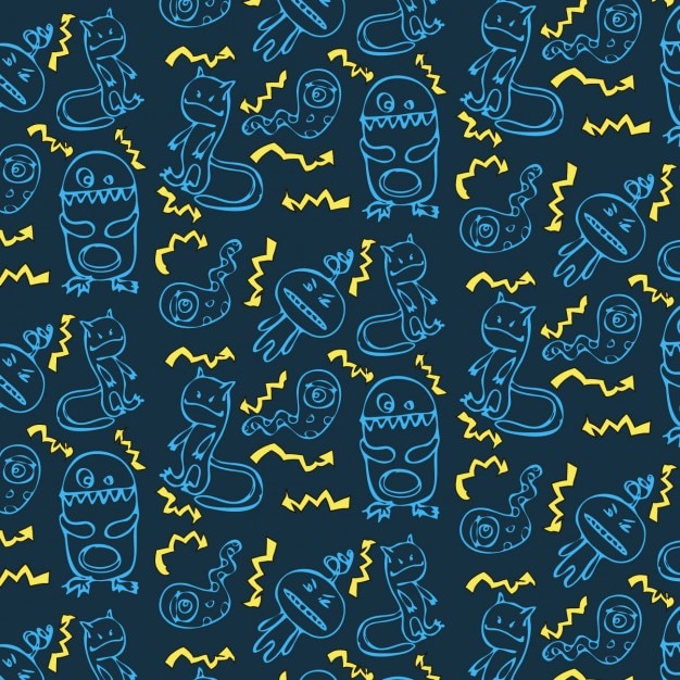 monstres dessinés à la main motif