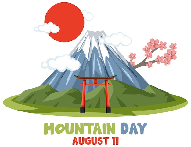 Vecteur gratuit mont fuji avec mountain day le 11 août bannière de polices