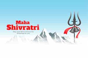 Vecteur gratuit montagne kailash parwat avec composition trishul pour le festival maha shivratri