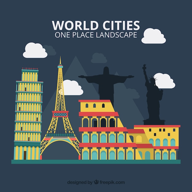 Vecteur gratuit monuments colorés de villes du monde