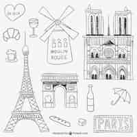 Vecteur gratuit monuments et objets parisiens