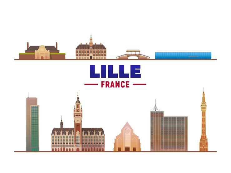 Monuments de la ville de Lille France sur fond blanc Illustration vectorielle plane avec les bâtiments les plus célèbres Concept de voyage d'affaires et de tourisme avec des bâtiments modernes Image pour bannière ou site web