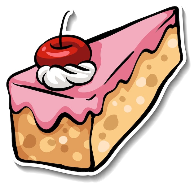 Vecteur gratuit un morceau de gâteau aux fraises avec une cerise sur le dessus