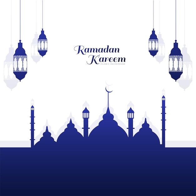 Vecteur gratuit mosquée islamique avec fond de lampes ramadan kareem