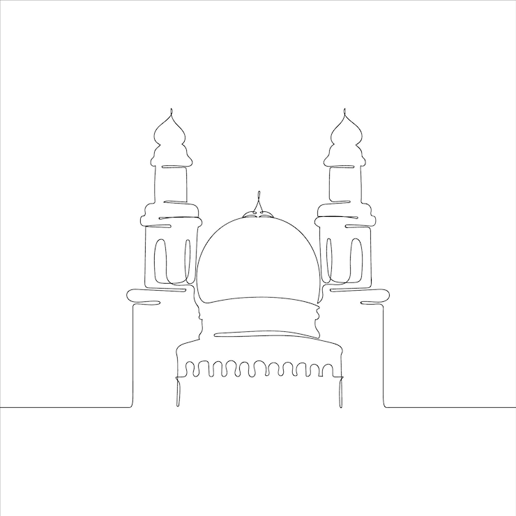 Vecteur gratuit mosquée en ligne continue bâtiment de mosquée musulmane arabe