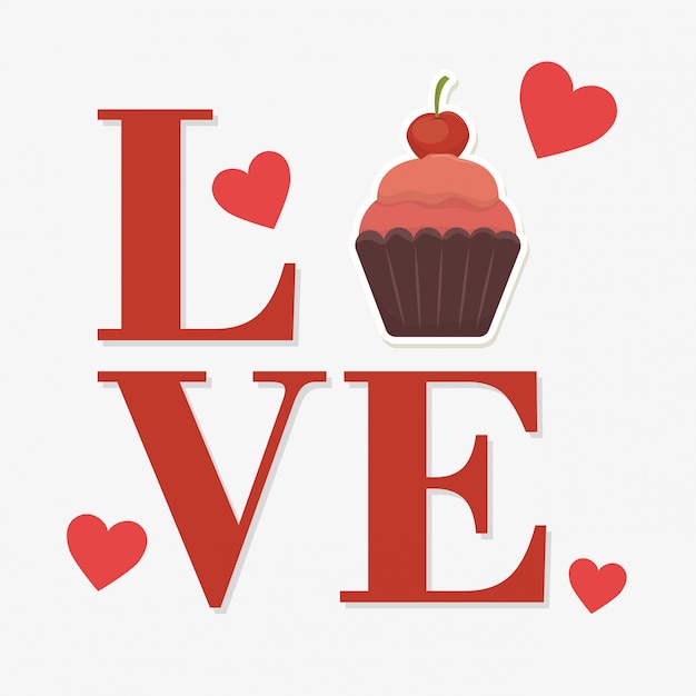 Vecteur gratuit mot d'amour avec cupcake