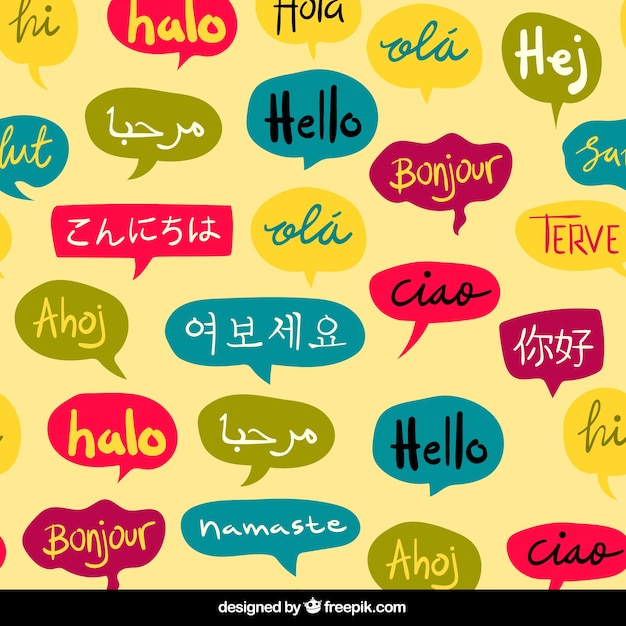 Vecteur gratuit mot de mot bonjour dessiné à la main dans différentes langues