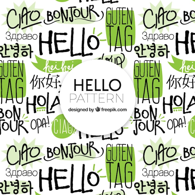 Vecteur gratuit mot de mot bonjour dessiné à la main dans différentes langues