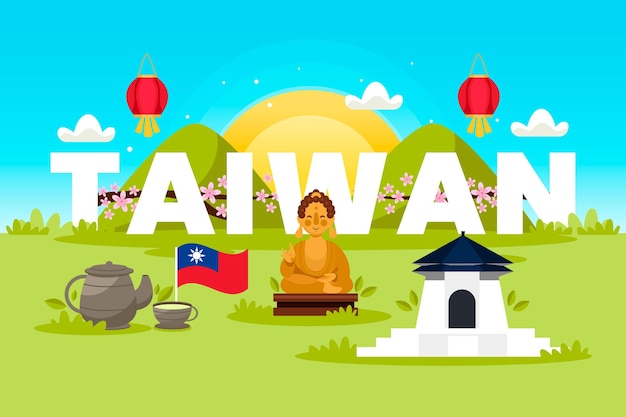 Vecteur gratuit mot de taiwan avec points de repère