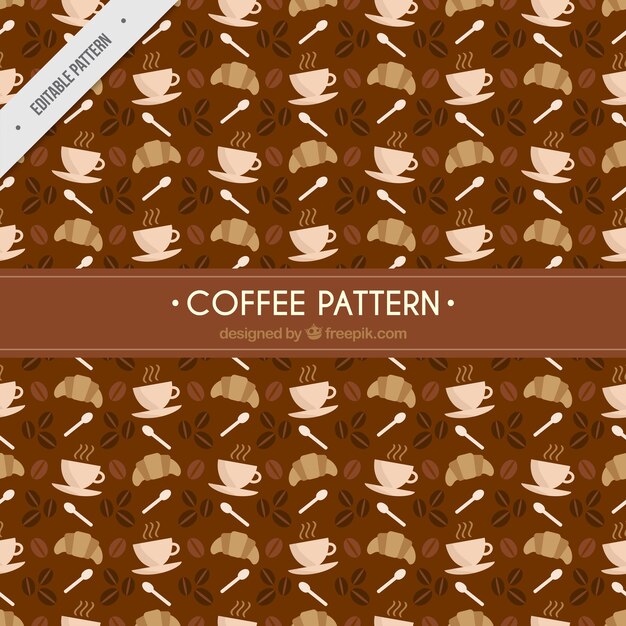 motif Brown avec des croissants et des tasses à café