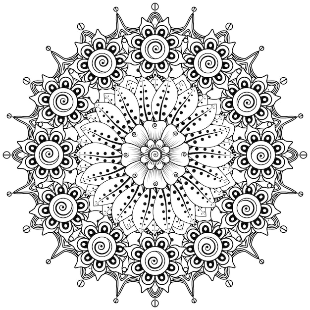 Motif Circulaire En Forme De Mandala Pour La Décoration De Tatouage Henna Mehndi Page De Livre De Coloriage Vecteur Premium
