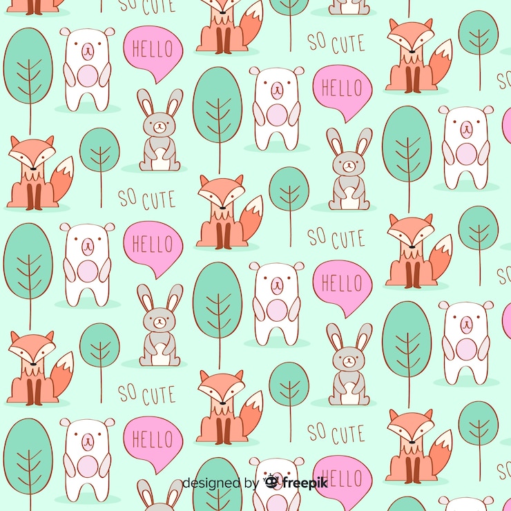 Vecteur gratuit motif coloré d&#39;animaux et de mots doodle