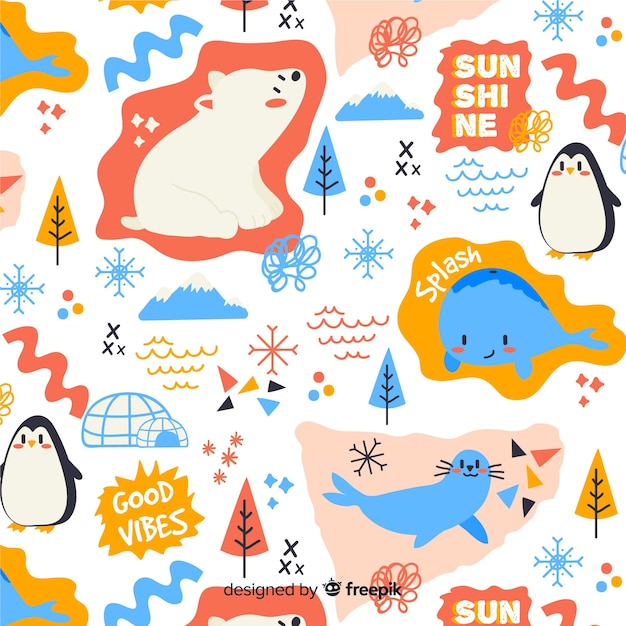 Motif Coloré D'animaux Et De Mots Doodle