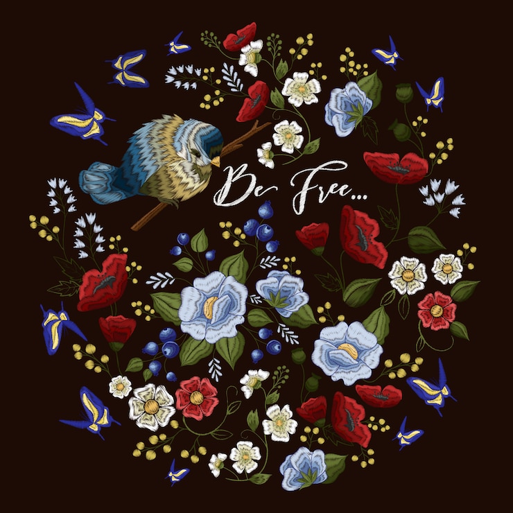 Vecteur gratuit motif coloré de broderie avec ornement floral
