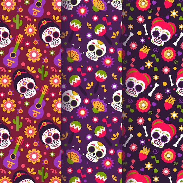 Vecteur gratuit motif dia de muertos au design plat