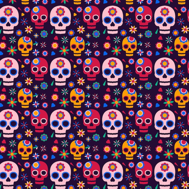 Vecteur gratuit motif dia de muertos au design plat