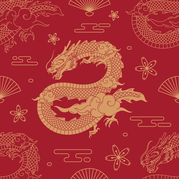 Motif de dragon chinois dessiné à la main