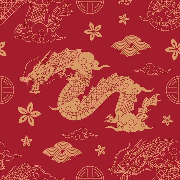 Vecteur gratuit motif de dragon chinois dessiné à la main