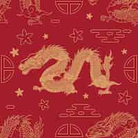 Vecteur gratuit motif de dragon chinois dessiné à la main