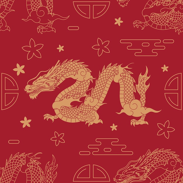 Motif de dragon chinois dessiné à la main
