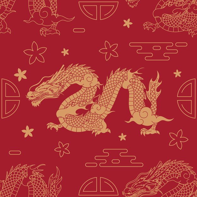 Motif de dragon chinois dessiné à la main