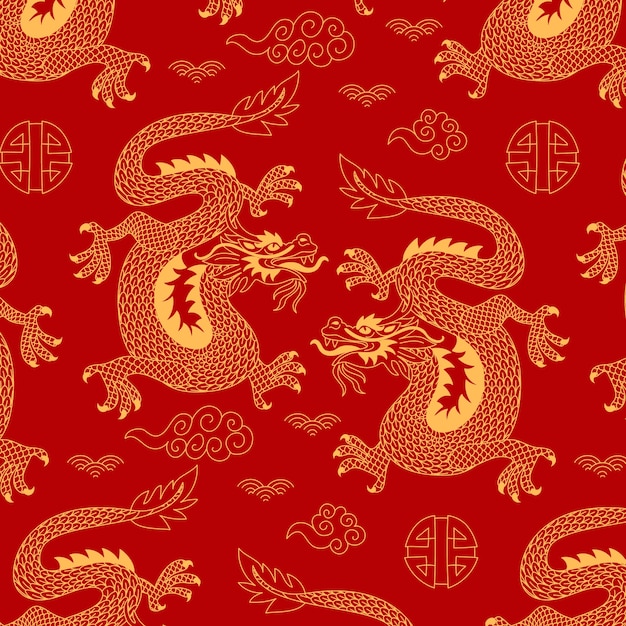 Vecteur gratuit motif de dragon chinois dessiné à la main