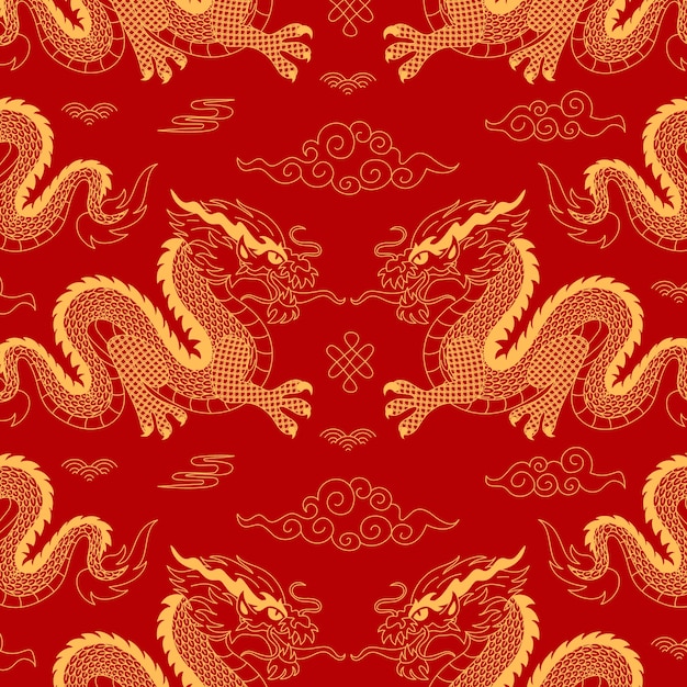 Vecteur gratuit motif de dragon chinois dessiné à la main