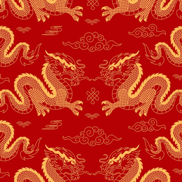 Motif De Dragon Chinois Dessiné à La Main