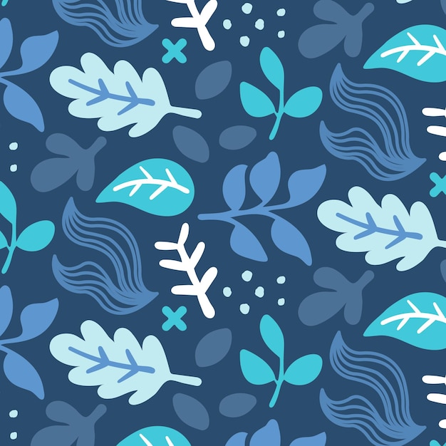Vecteur gratuit motif de feuilles bleues abstraites dessinées à la main