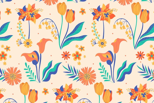 Motif De Feuilles Et De Fleurs Tropicales Peintes à La Main