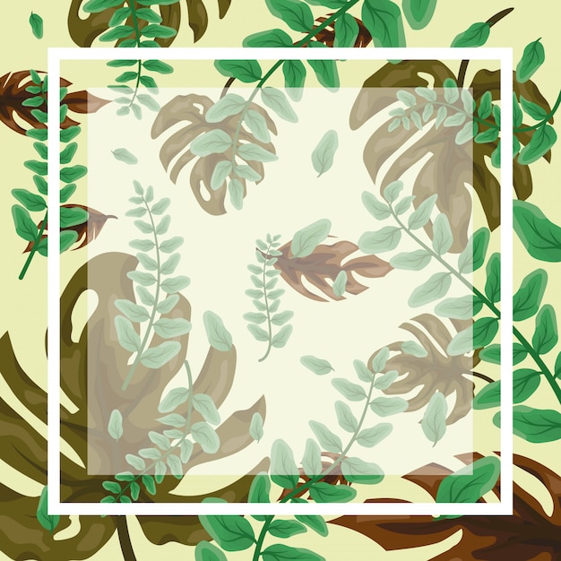 Motif De Feuilles Tropicales Vertes Avec Cadre Et Espace Pour Insérer Du Texte Ou Un Motif