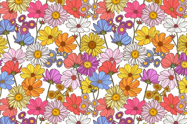 Motif de fleurs pressées dessinées à la main de gravure