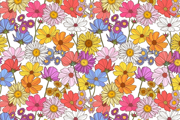 Motif de fleurs pressées dessinées à la main de gravure