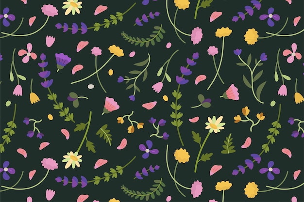 Motif De Fleurs Pressées Dessinés à La Main