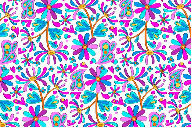 Motif floral groovy dessiné main violet