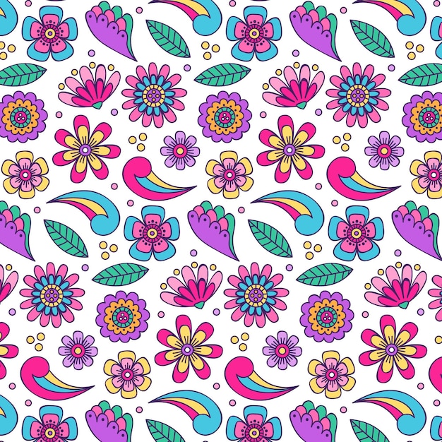 Motif Floral Groovy Dessiné à La Main