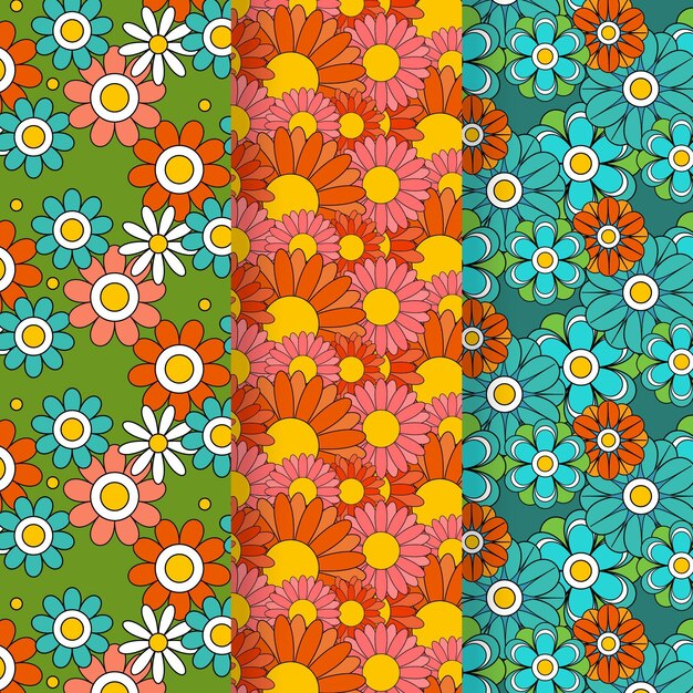 Motif floral groovy dessiné à la main