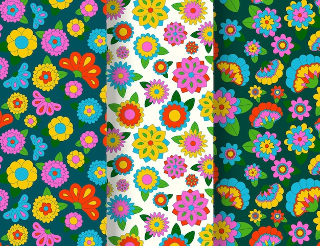 Motif floral groovy dessiné à la main