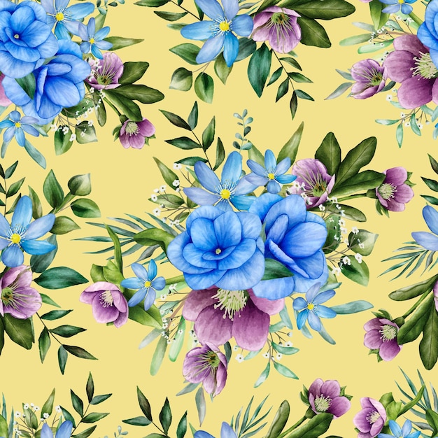 Vecteur gratuit motif floral sans couture avec aquarelle de belle fleur