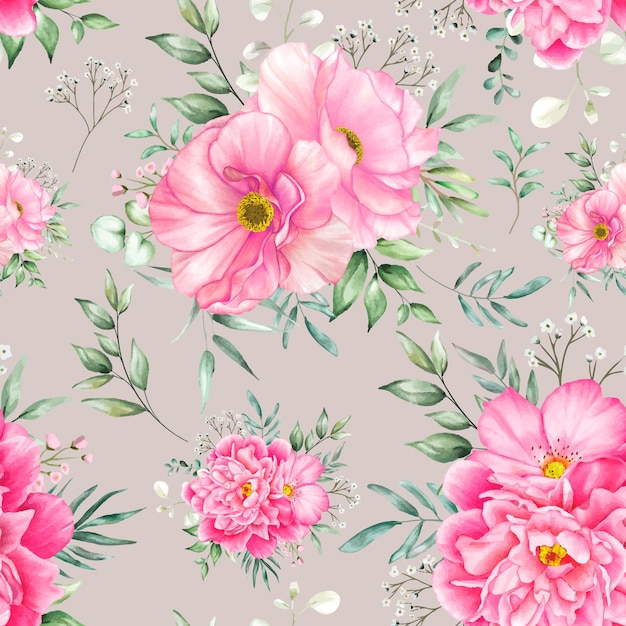 Motif Floral Sans Couture Avec Belle Fleur Et Feuilles Aquarelle