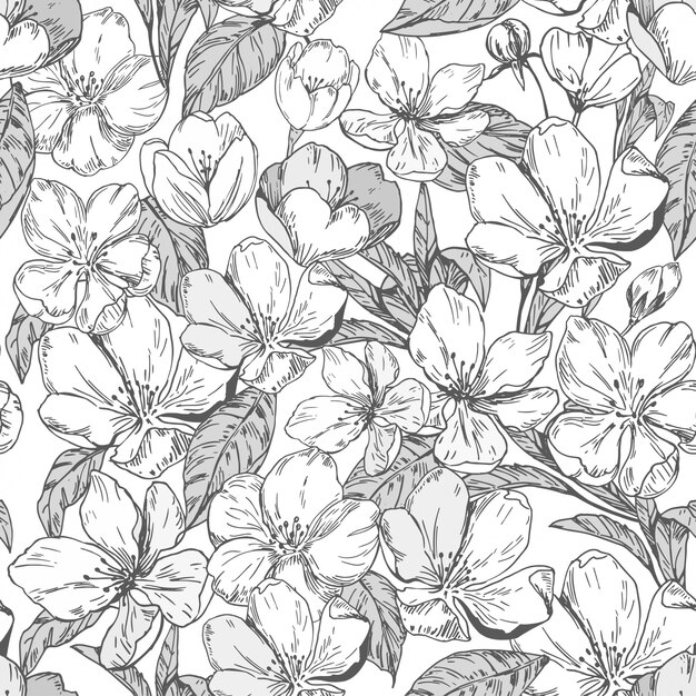 Illustration De Dessin A La Main Fleurs Et Oiseaux Vecteur Premium