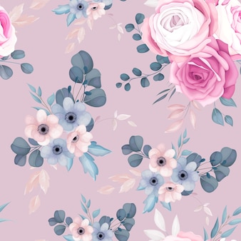 Motif floral sans couture romantique rose et bleu marine