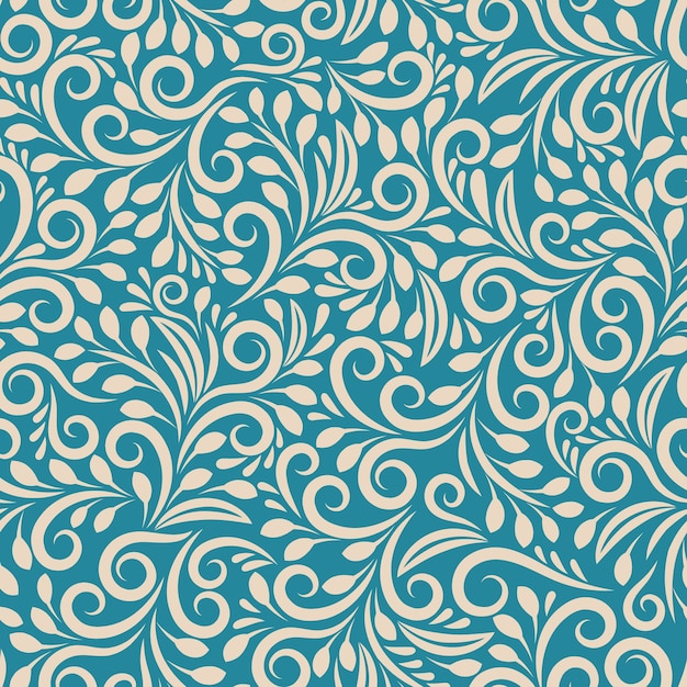 Motif Floral Sans Soudure Sur Fond Uniforme. Ornement Darkcyan, Art De Tissu De Conception, Contour De Mode