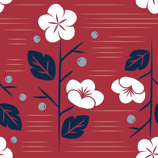 Vecteur gratuit motif floral de style japonais sans soudure